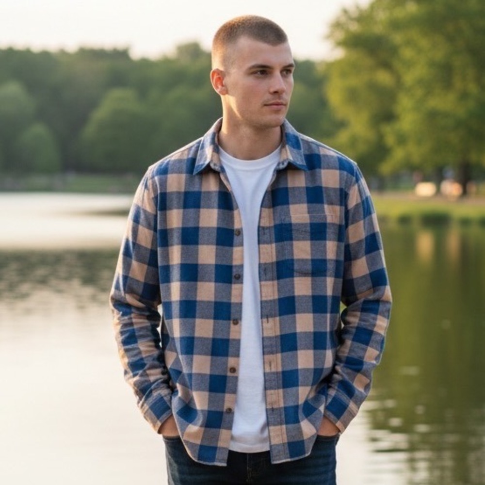 Chubbies Mens Blue‎ Tan Buffalo Check Flannel Shirt In Tents Relaxation Medium